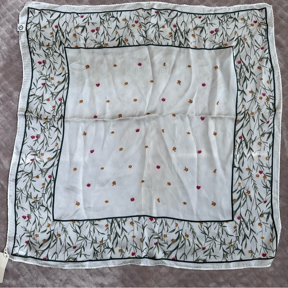 Universal Thread White Floral Embroidered Square Scarf with Pink & Gold Accents